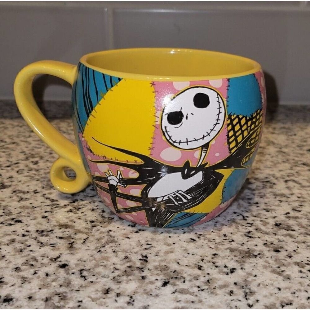 Disney Nightmare Before Christmas Jack And Sally 16oz Mug Yellow Hallowe…